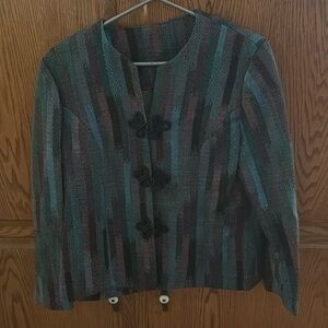 Variegated striped jacket in black, purple, green, teal
